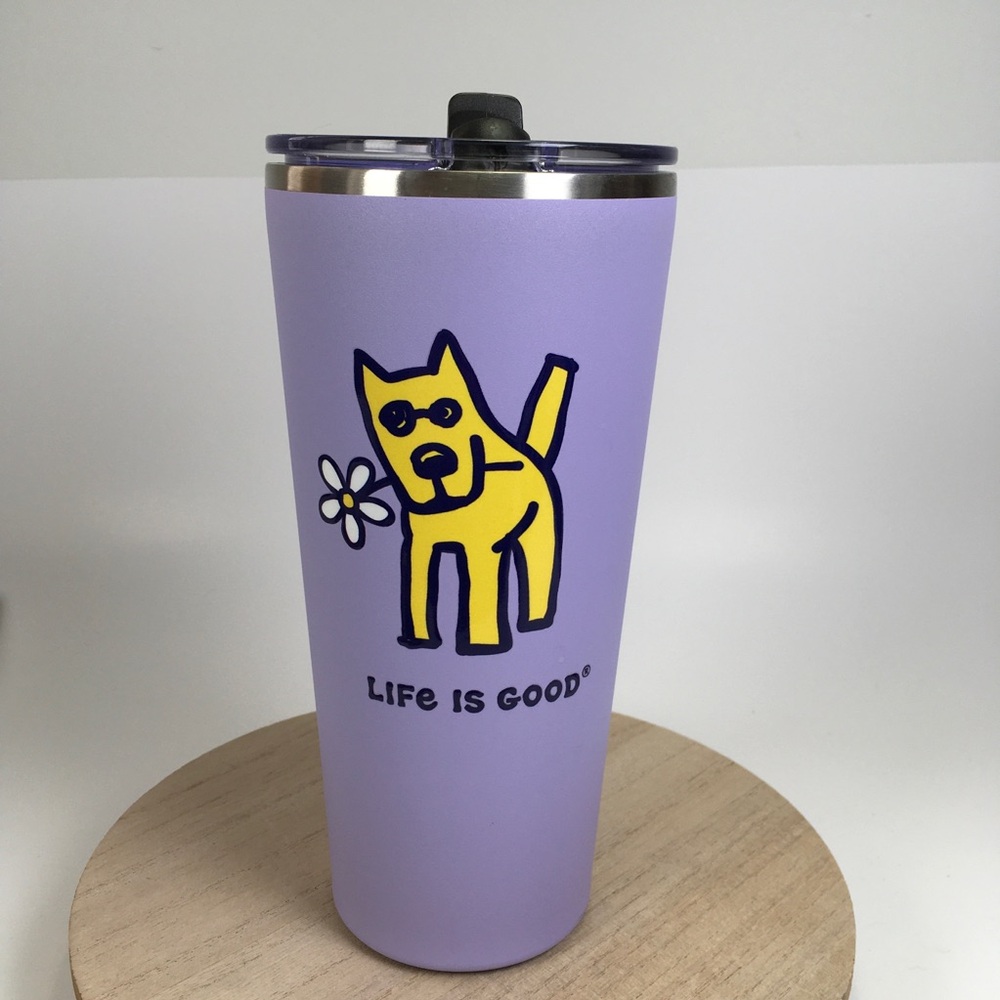Life Is Good Steel Tumbler Purple with Yellow Dog